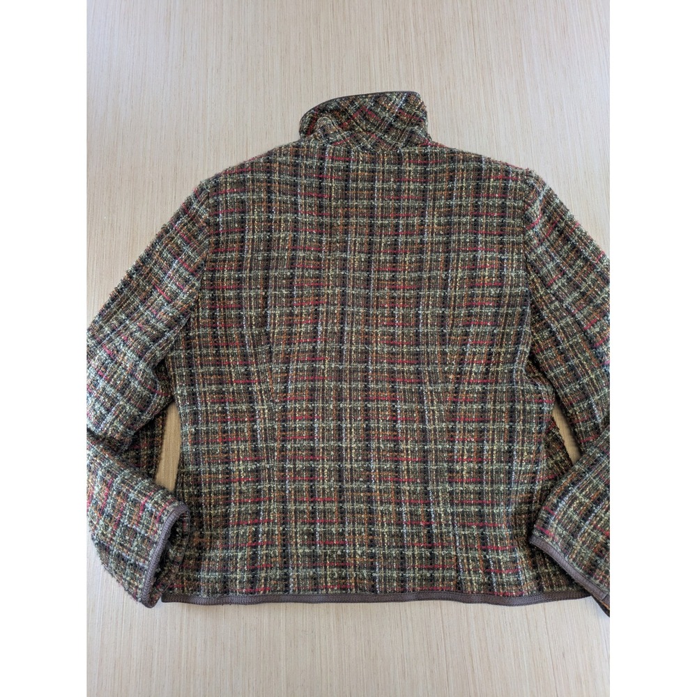Sag Harbor Petite Womens 14P Full Zip Tweed Jacket Plaid‎ Brown Green F42190 - Picture 6 of 6